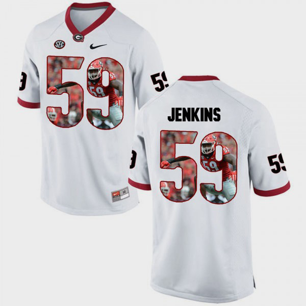 Men's #59 Jordan Jenkins Georgia Bulldogs Pictorial Fashion Jersey - White